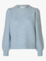 Selected Femme Lulu Long Sleeve Knit Rib O-Neck Cashmere Blue